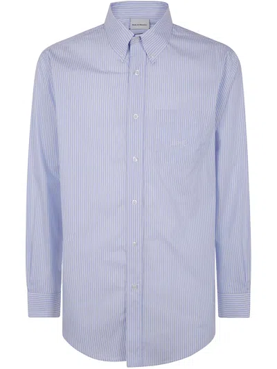 Drôle De Monsieur Striped Shirt With Pocket And Collar In Blue