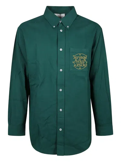 Drôle De Monsieur Slogan Shirt Embroidered Design In Green