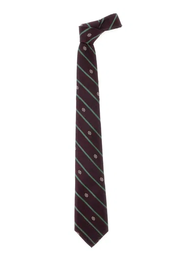 Drôle De Monsieur La Cravate Rayure Monogramme Bordeaux Tie With All-over Striped Motif And All-over Logo Embroidery I In Red