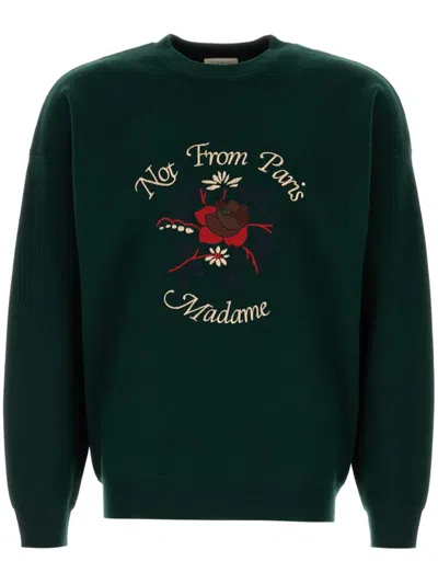 Drôle De Monsieur La Maille Slogan Fleurs Sweater In Green