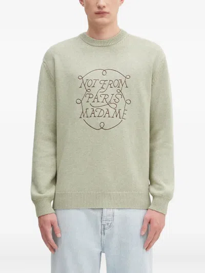 Drôle De Monsieur La Maille Slogan Tresses Logo Sweater In Green
