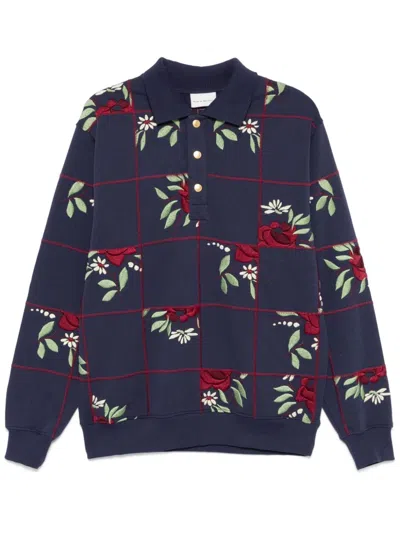Drôle De Monsieur La Polo Patchwork Fleurs Oberteil In Blau