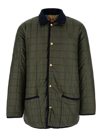 Drôle De Monsieur 'la Veste Matelassée' Green Reversible Jacket With Embroidered Logo On The Front