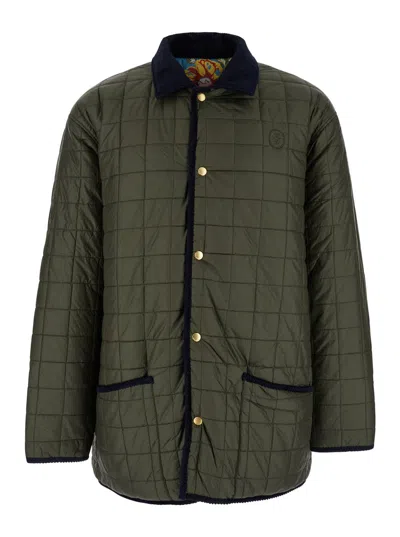 DRÔLE DE MONSIEUR LA VESTE MATELASSÉE GREEN REVERSIBLE JACKET WITH EMBROIDERED LOGO ON THE FRONT IN TECH FABRIC MAN
