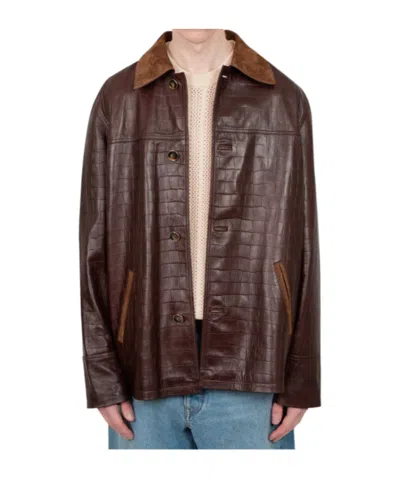 Drôle De Monsieur Lederjacke Mit Kroko-effekt In Brown