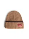 Drôle De Monsieur Stripe Woven Label Beanie In Brown