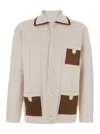 Drôle De Monsieur 'le Cardigan À Poches' Beige Cardigan With Classic Collar And Three Front Patch Pockets In Multi