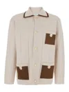 Drôle De Monsieur 'le Cardigan À Poches' Beige Cardigan With Classic Collar And Three Front Patch Pockets In Multi