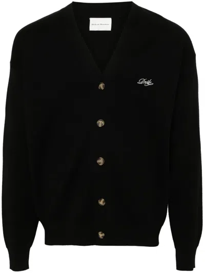 Drôle De Monsieur Cardigan With Logo Embroidery In Black