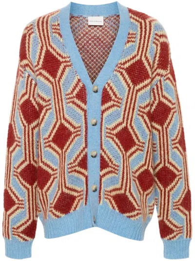 Drôle De Monsieur Cardigan With Logo In Light Blue, Red