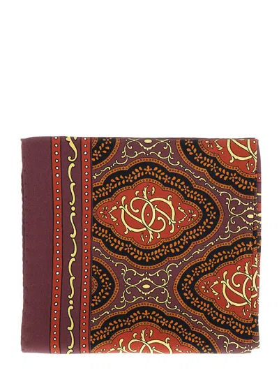 Drôle De Monsieur 'le Foulard Médaillon' Bordeaux Square Scarf With All-over Print In Silk Woman In Red