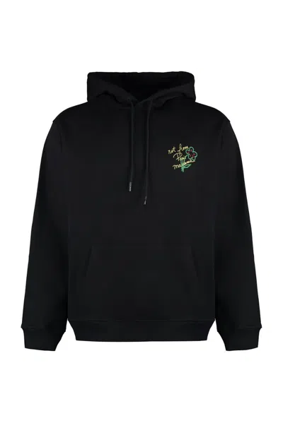 Drôle De Monsieur Slogan Esquisse Cotton Hoodie In Black