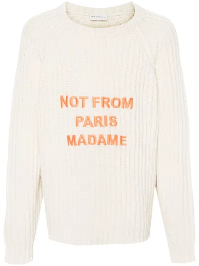 Drôle De Monsieur Le Maille Tressée Slogan Sweater In Beige