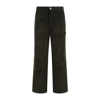 Drôle De Monsieur Corduroy Carpenter Pants In Verde Militare