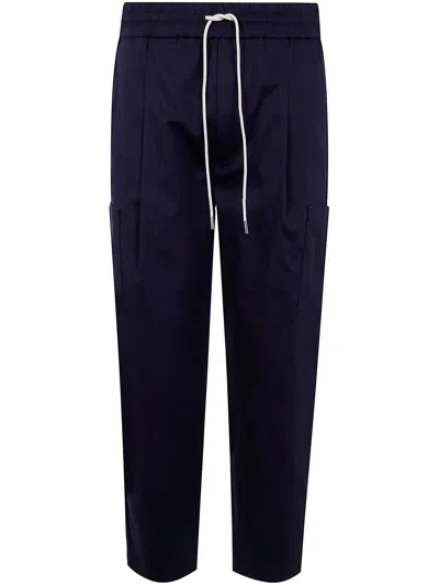 Drôle De Monsieur Cargo Trousers With Buttons And Elastic Waistband In Blue
