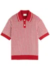 Drôle De Monsieur Le Polo Maille Rayures Knitted Polo Shirt In Red