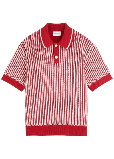 Drôle De Monsieur Le Polo Maille Rayures Knitted Polo Shirt In Red