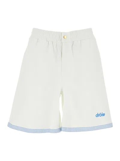 DRÔLE DE MONSIEUR LE SHORT PIQUÉ WHITE SHORTS WITH ELASTIC WAIST AND LOGO LETTERING ON THE FRONT IN COTTON MAN