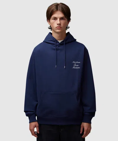 Drôle De Monsieur Le Slogan Calligraphy Hoodie In Navy