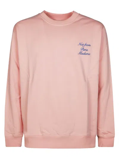 Drôle De Monsieur Cursive Slogan Embroidered Crew Neck Sweater In Pink