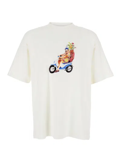Drôle De Monsieur Le T-shirt Golfeur White Crewneck T-shirt With Print On The Front In Cotton Man