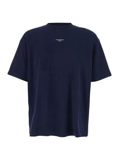 Drôle De Monsieur Le T-shirt Slogan Classique Blue Crewneck T-shirt With Slogan Print Detail On The Front In Cotton Ma