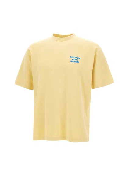 Drôle De Monsieur Le T-shirt Slogan Cotton T-shirt In Yellow