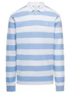 Drôle De Monsieur Light Blue And White Striped Polo Shirt With Logo Embroidery In Blue