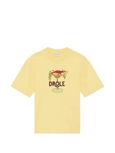 Drôle De Monsieur Lobster Cup Embroidered T-shirt In Yellow