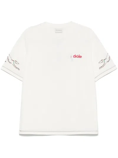 Drôle De Monsieur Logo-embroidered T-shirt In White