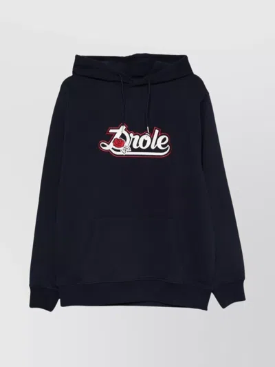 Drôle De Monsieur Logo Hoodie With Front Pouch Pocket In Blue