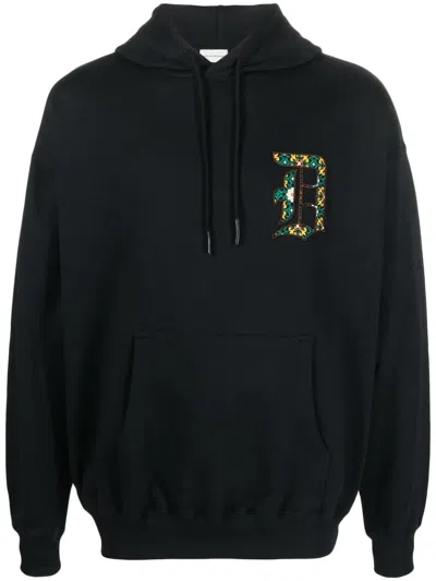 Drôle De Monsieur Hooded Sweatshirt With Embroidered Logo Detail In Black