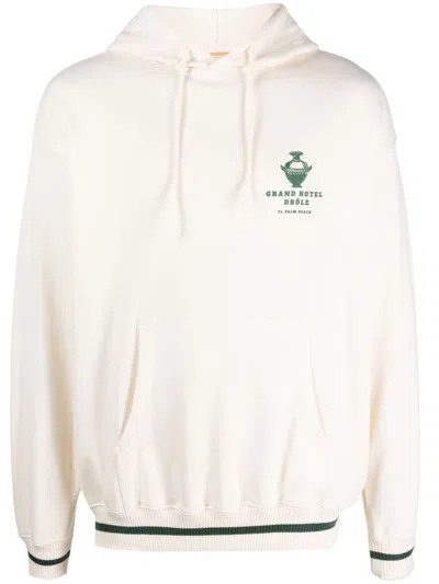 Drôle De Monsieur Logo-print Cotton Drawstring Hoodie In Neutrals