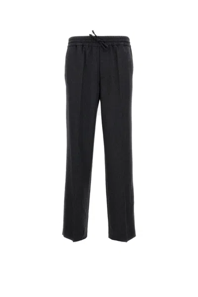 Drôle De Monsieur Loose-fit Gray Cotton Stretch Pants With Elastic Waistband In Black