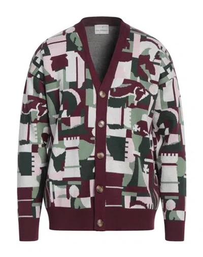 Drôle De Monsieur Cardigan In Cotton And Wool Blend In Dark Red