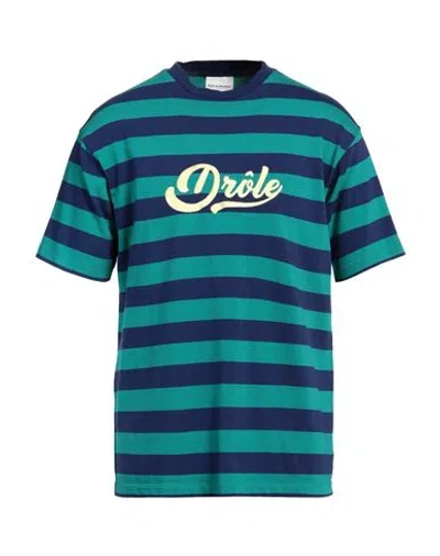 Drôle De Monsieur Rayures T-shirt In Blue Turquoise