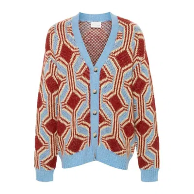 DRÔLE DE MONSIEUR DROLE DE MONSIEUR MEN'S DARK RED MOHAIR GEOMETRIQUE LE CARDIGAN