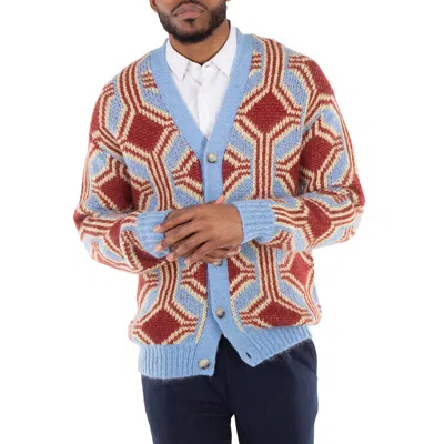 DRÔLE DE MONSIEUR MEN'S DARK RED MOHAIR GEOMETRIQUE LE CARDIGAN