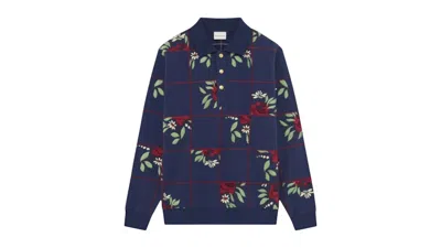 Pre-owned Drôle De Monsieur Men's Drole De Monsieur Le Polo Fleurs Long Sleeve T-shirt In Navy Blue