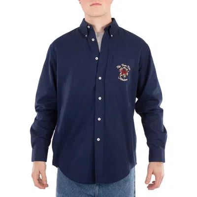 Drôle De Monsieur Men's Navy La Chemise Slogan Fleurs Shirt In Blue