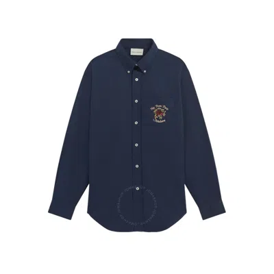 DRÔLE DE MONSIEUR DROLE DE MONSIEUR MEN'S NAVY LA CHEMISE SLOGAN FLEURS SHIRT