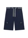 Drôle De Monsieur Chevron Cargo Workwear Shorts Drawstring In Blue