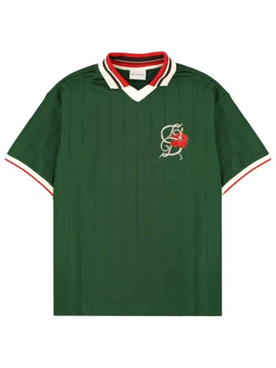 Drôle De Monsieur Short-sleeved Deep Green Polo Shirt With Hibiscus Embroidery In Multi