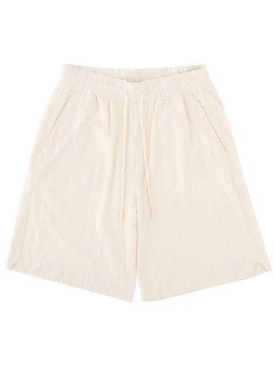 Drôle De Monsieur Monogram Signature Textured Shorts Side Pockets In Neutral