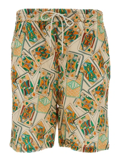 Drôle De Monsieur Multicolor Shorts With Jeu De Cartes Print In Linen And Cotton Man In Pink