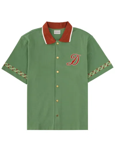 Drôle De Monsieur Muted Green Slogan D Logo Shirt