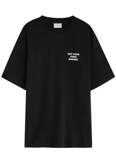 Drôle De Monsieur Black Crewneck T-shirt With Slogan Print On The Front And Back In Cotton Man