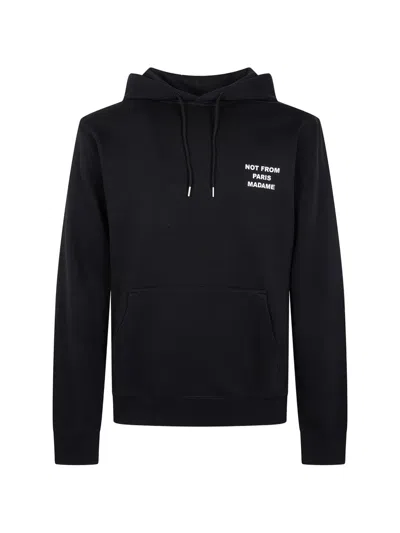Drôle De Monsieur Neutrals Slogan Graphic Kangaroo Pocket Hoodie In Black