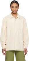 Drôle De Monsieur Herringbone Long-sleeved Shirt In Ecru