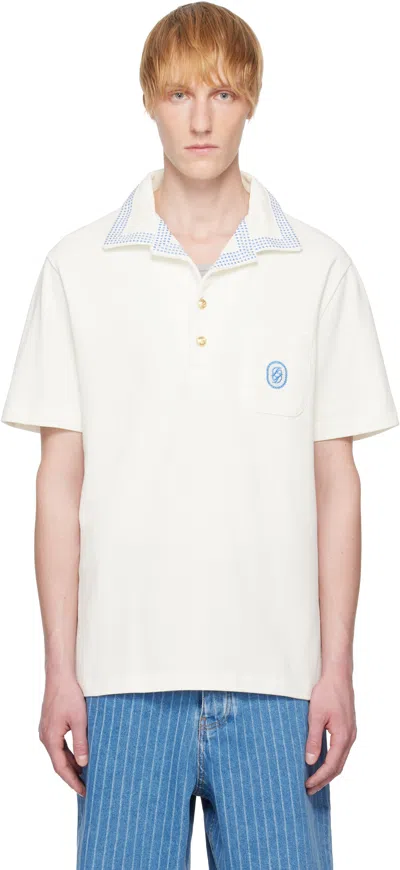Drôle De Monsieur Off-white 'le Polo Piqué Damier' Polo In Off White